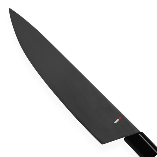 A chef knife focusing on its blade, shown diagonally