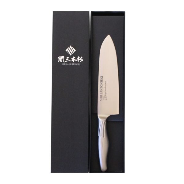 An all purpose knife displayed in a black box