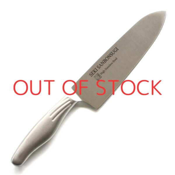 An all purpose knife displayed diagonally, showing the entire knife with text of out of stock