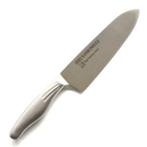 An all purpose knife displayed diagonally, showing the entire knife