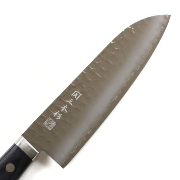 A hammered all purpose knife focusing on its blade, shown diagonally