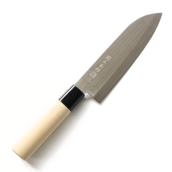 An all purpose knife displayed diagonally, showing the entire knife