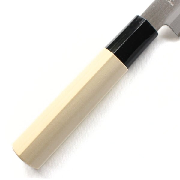 A kitchen knife focusing on its wooden handle