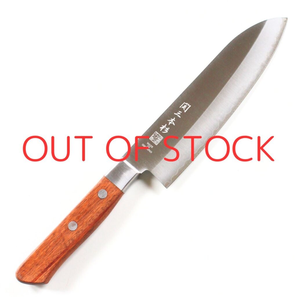 seki_sanbonsugi_three_layers_all_purpose_all_out_of_stock An all purpose knife displayed diagonally, showing the entire knife with a text of out of stock