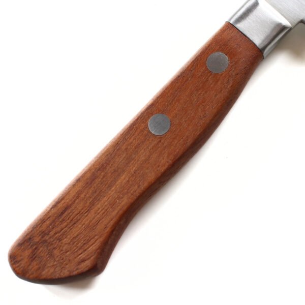 A kitchen knife focusing on its wooden handle