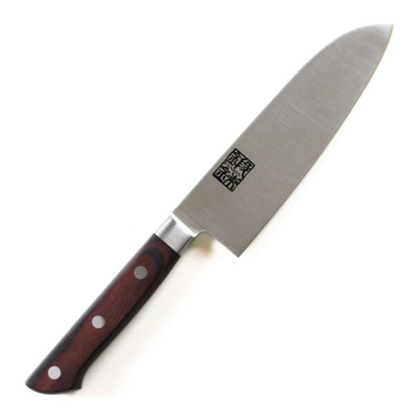 An all purpose knife displayed diagonally, showing the entire knife