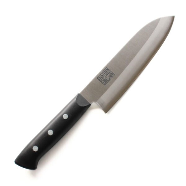 An all purpose knife displayed diagonally, showing the entire knife