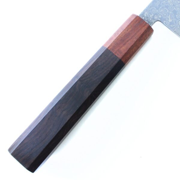 A kitchen knife focusing on its wooden handle