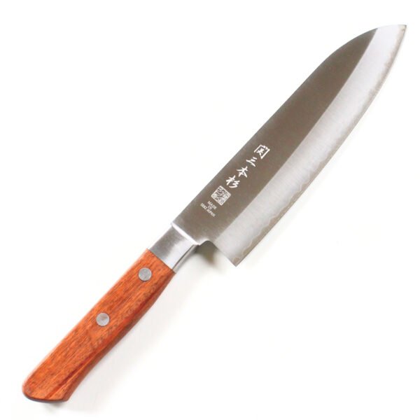 An all purpose knife displayed diagonally, showing the entire knife