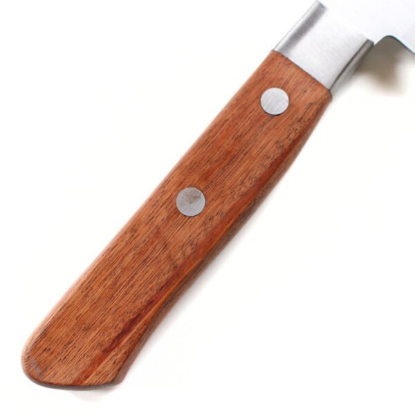 A kitchen knife focusing on its wooden handle