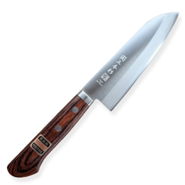 An all purpose knife displayed diagonally, showing the entire knife