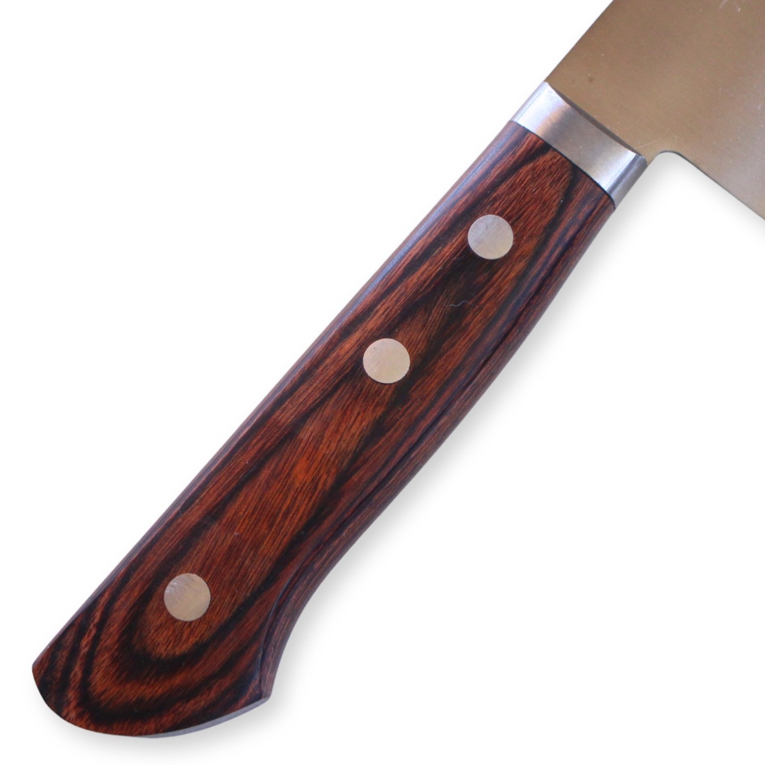 A kitchen knife focusing on its wooden handle