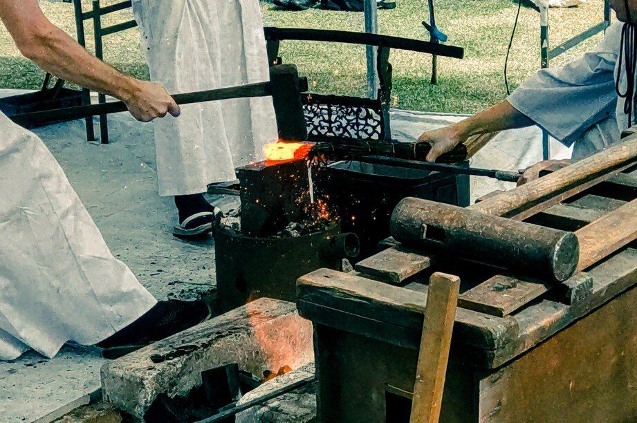 Image of Japanese Swordsmiths Forging Katana Swords