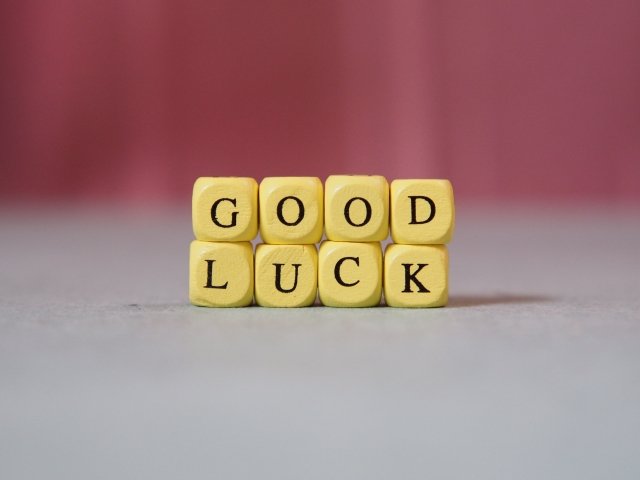 Wooden blocks displaying each letter of 'Good luck'