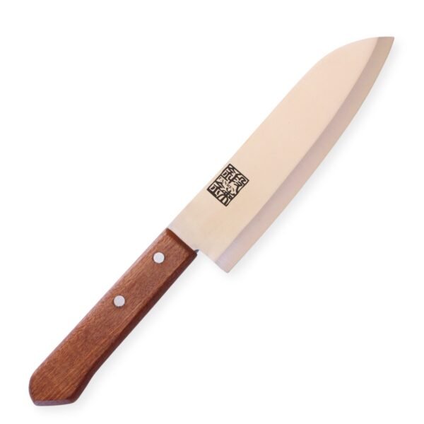 An all purpose knife displayed diagonally, showing the entire knife