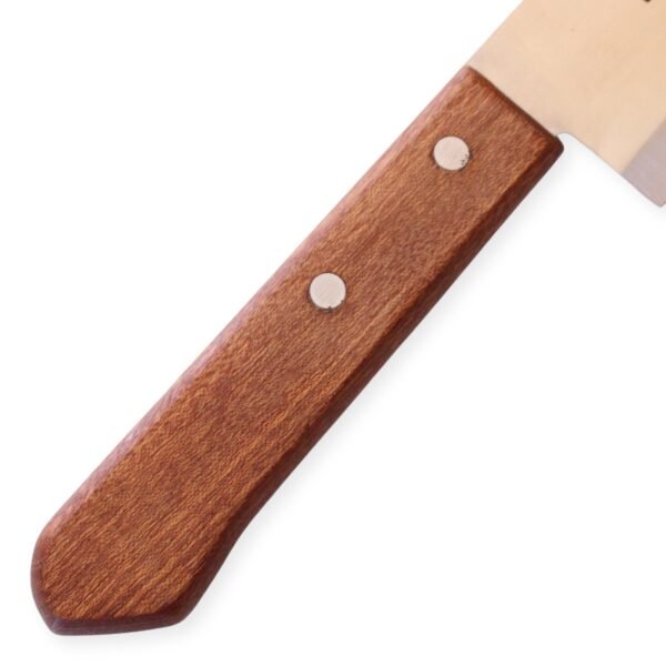 A kitchen knife focusing on its wooden handle