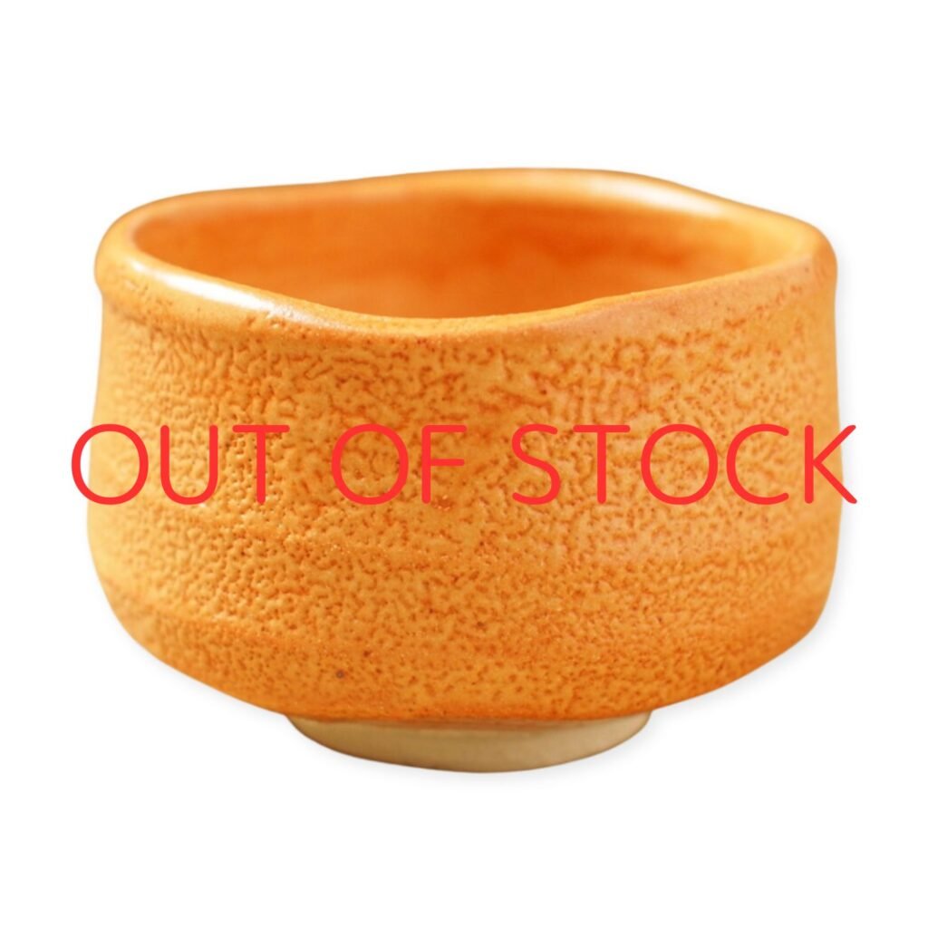 Front view of a matcha bowl showing its overall shape with text of out of stock