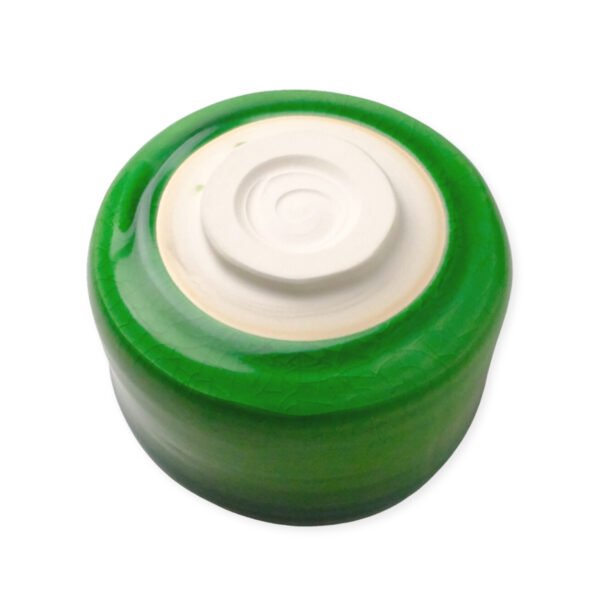 Upside-down view of a matcha bowl, showing its foot