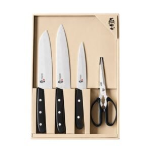 two knives and scissors displays in a box