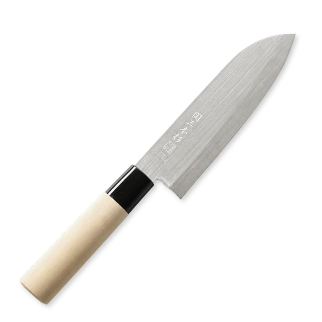 An all purpose knife displayed diagonally, showing the entire knife